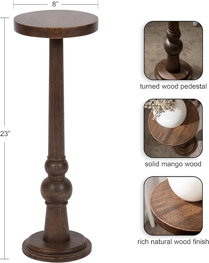 Kate and Laurel Wegner Traditional Wooden Round Drink Table, 8 x 23, Rich Brown - Image 3