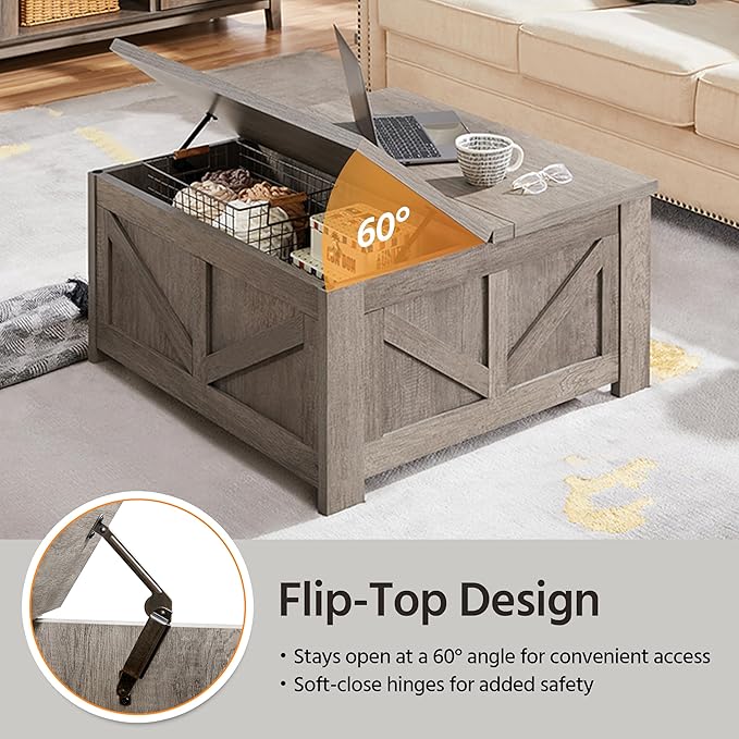 Yaheetech Lift Top Coffee Table, Square Farmhouse Coffee Table - Image 6