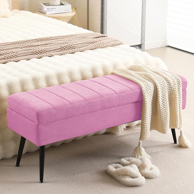 CUYOCA Storage Ottoman Bench, 43.5" Upholstered Entryway Bench, Long Ottoman by CUYOCA-MakeYouFeelComfort