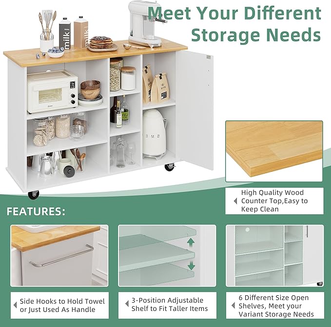 Shintenchi 47”W Kitchen Storage Island Cart - Image 6