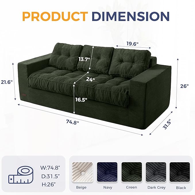 MAXYOYO 3 Seater Couch for Living Room, Boneless Couch - Image 2
