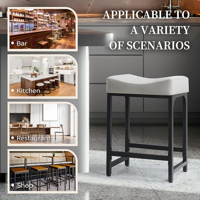 Off White Counter Height Bar Stools Set of 2, Modern Backless Barstools Counter - Image 5