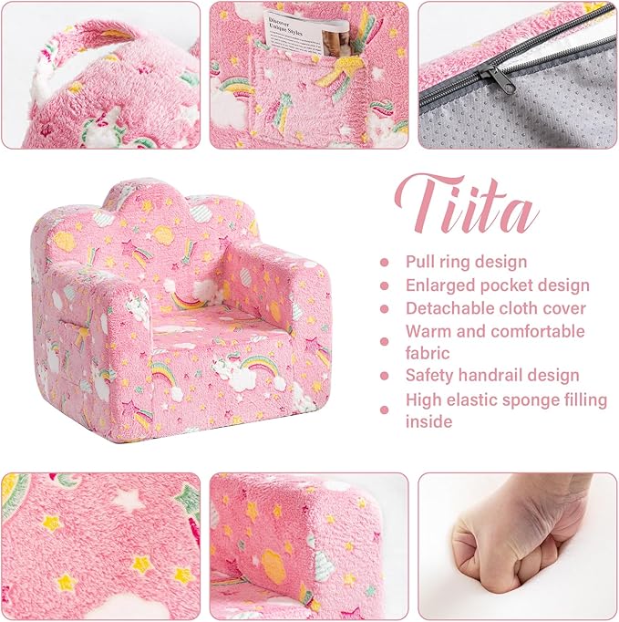 Tiita Kids Couch Plush Toddler Chair, Cloud-Like Glow in The Dark Kids Sofa - Image 4
