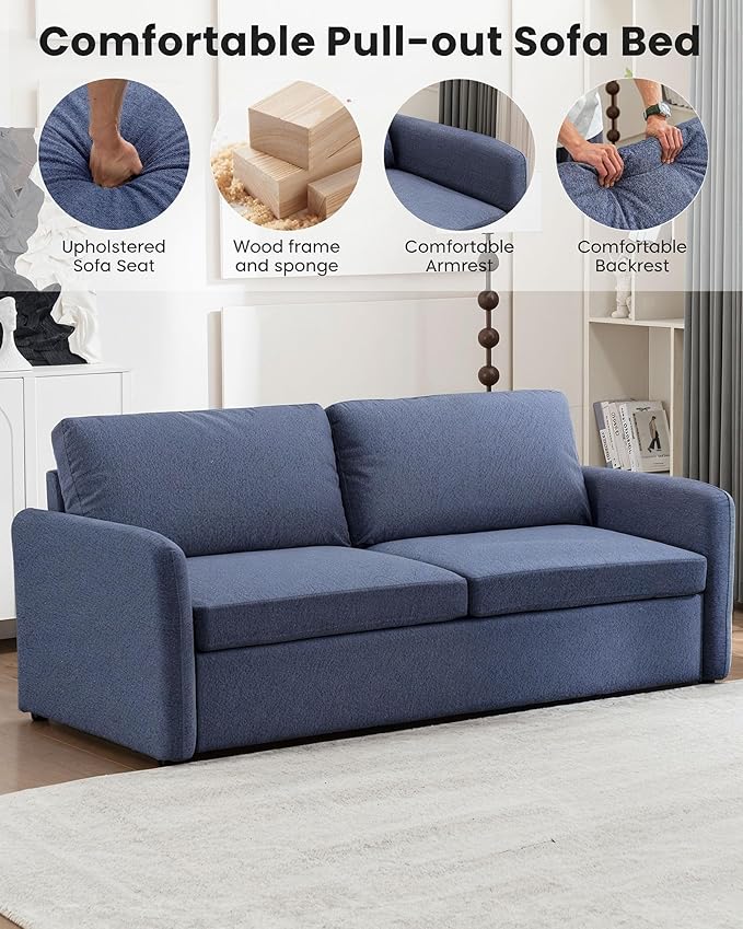 Queen Pull Out Sofa Bed, 2-in-1 Convertible Sleeper Sofa Couch - Image 6