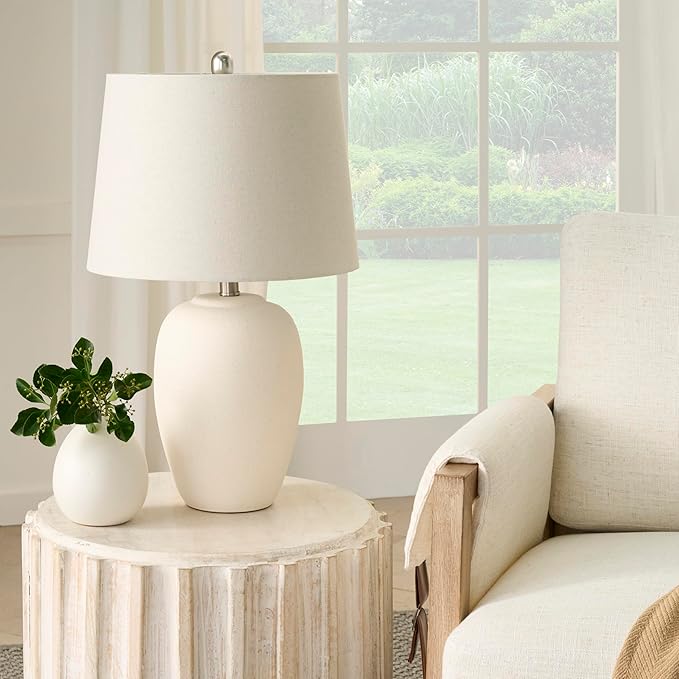 Nourison Home 23" Natural White Ceramic Jar Table Lamp by NourisonHome