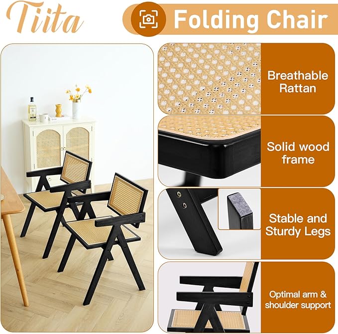 Tiita Rattan Accent Chairs, Mid Century Modern Dining Chairs Set of 2, Bamboo - Image 6