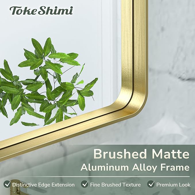TokeShimi 16x24 Gold Bathroom Wall Mirror Vanity Metal Frame Round Corner - Image 3