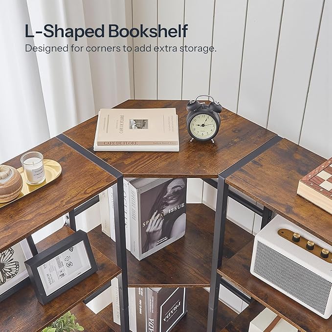 HOOBRO Industrial Corner Bookshelf, 5-Tier L-Shaped Bookcase, Open Display - Image 6