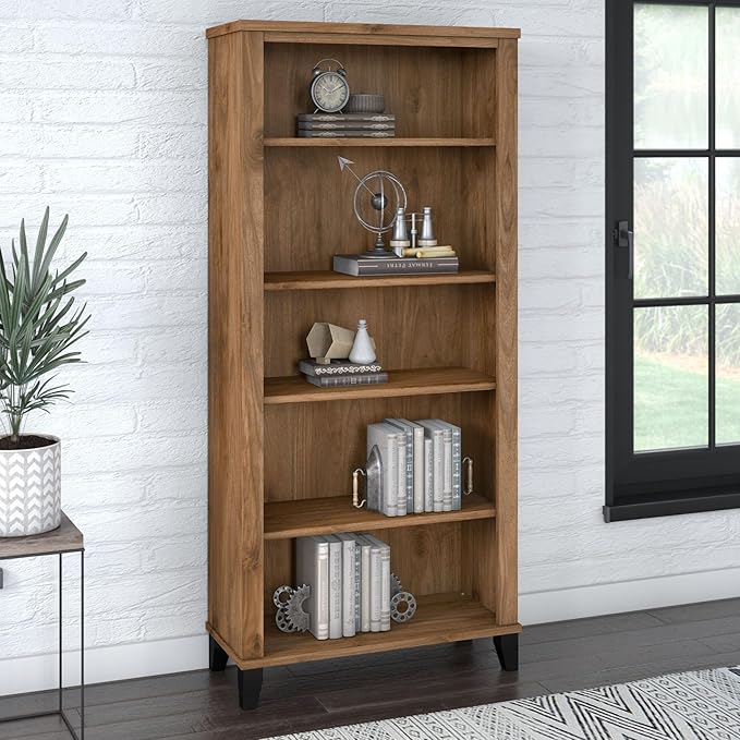 Bush Furniture Somerset 5 Shelf Bookcase in Fresh Walnut, Tall Bookshelf - Image 2