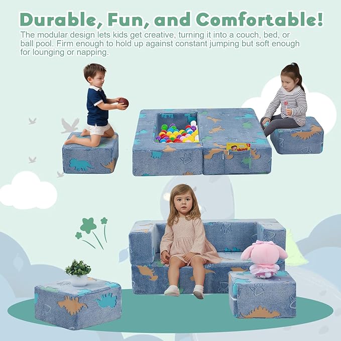 MeMoreCool Modular Kids Couch Dinosaur, Glow Dino Play Toddler Couch - Image 4