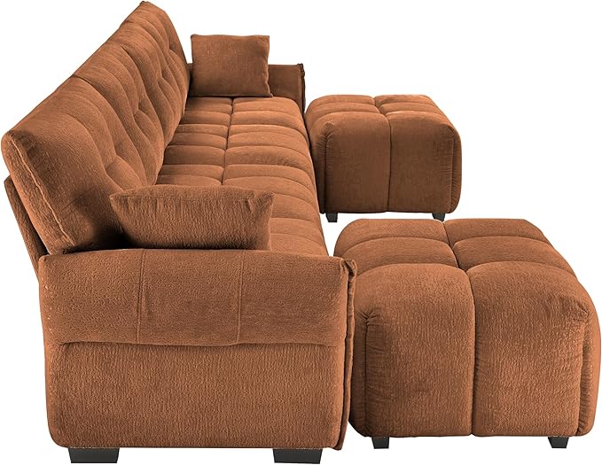 Modern Chenille Fabric 4-Seat Sofa w/Two Ottoman+2 Pillows, Premium Upholstery - Image 7