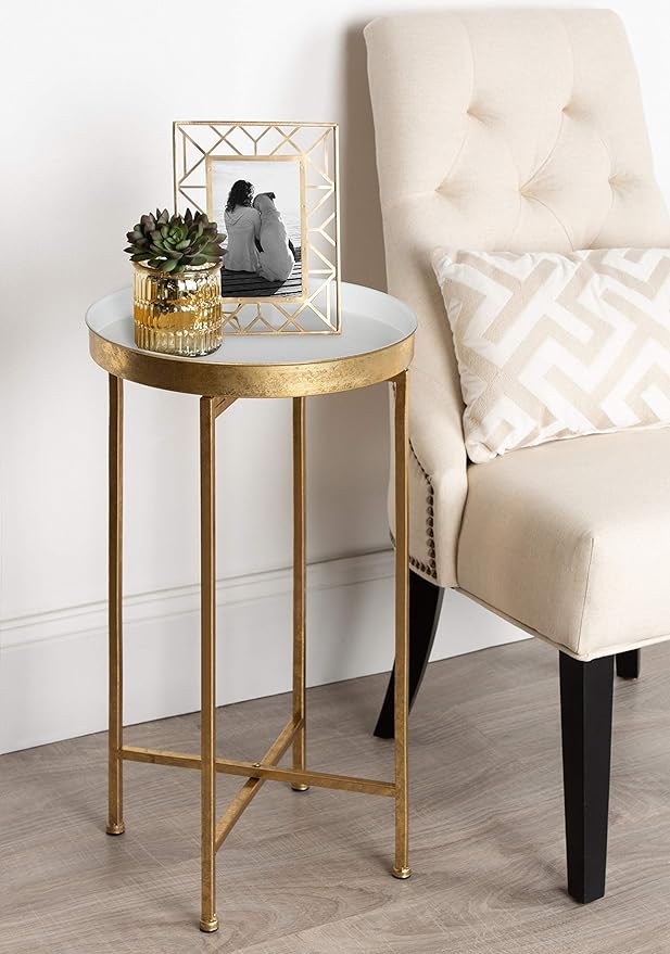 Kate and Laurel Celia Round Metal Foldable Tray Accent Table - Image 2