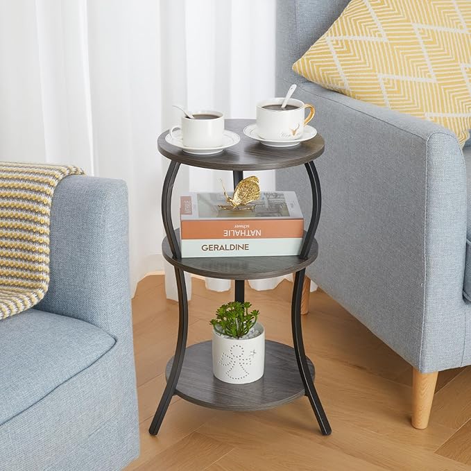 Vintage Small Round Side Table, 3-Tier Slim Waist Circular End Table - Image 6