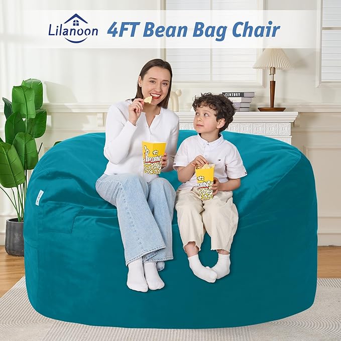 4FT Bean Bag Chair with Ultra Soft Velvet Cover Bean Bag Sofa with Memory Foam - Image 3