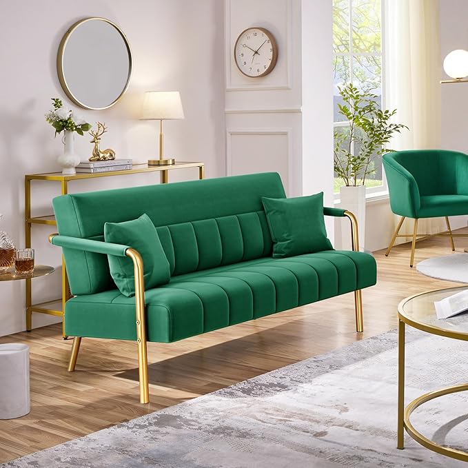 Yaheetech 56.5" W Modern Sofa Small Sofa Luxurious Velvet Fabric Couch - Image 4