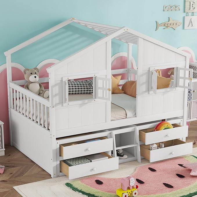 KEIKI Full Size Wooden House-Shaped Loft Bed - Image 4