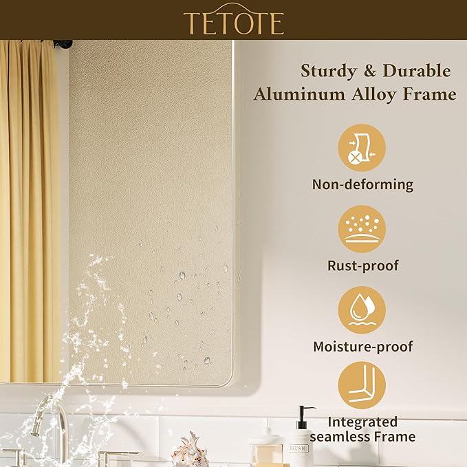 TETOTE Brushed Nickel Mirror 28 x 36 Brushed Nickel Metal Framed Bathroom Mirror - Image 3
