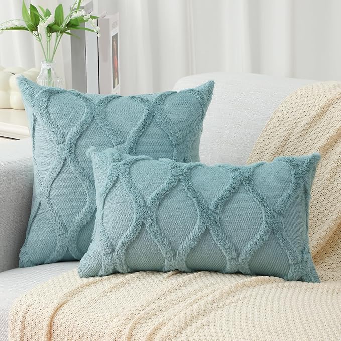 decorUhome Throw Pillow Covers 20x20 Inch Set of 2, Soft Plush Faux Fur Wool - Image 4