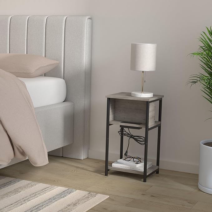 VASAGLE Side Table with Charging Station, 3-Tier End Table with USB Ports and - Image 2