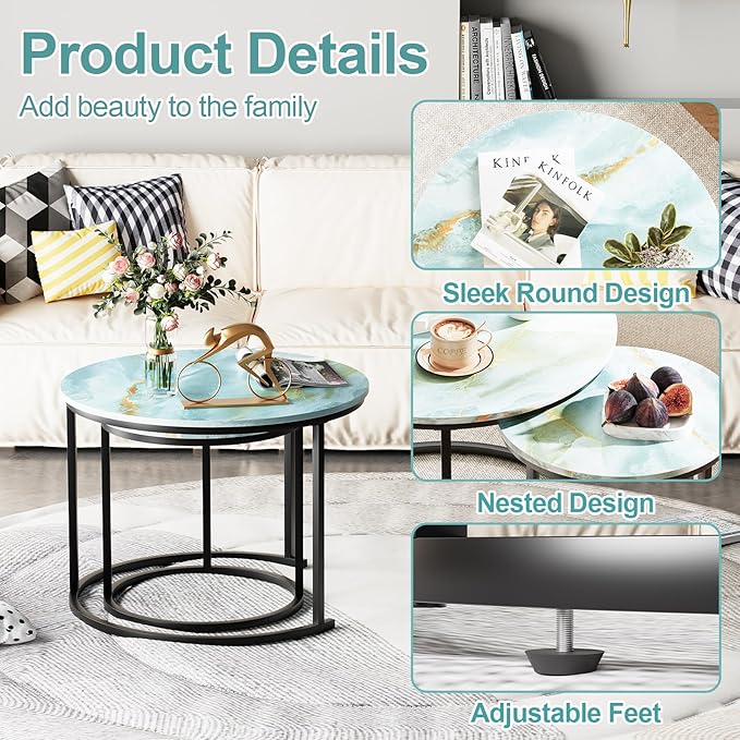 Garden 4 you Nesting Coffee Table, 23.6" Round Coffee Table Set of 2, Wooden - Image 5