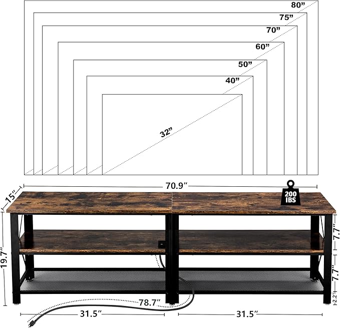 Clikuutory Modern Brown 71 inch Metal TV Stand - Image 3