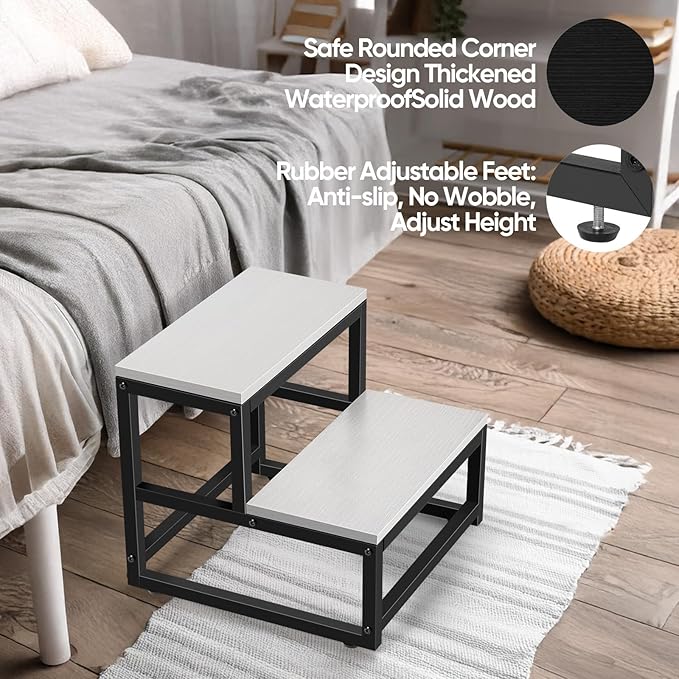 Wood and Metal 2 Step Stool for Adults & Kids – Heavy Duty Rustic Step Stools - Image 3