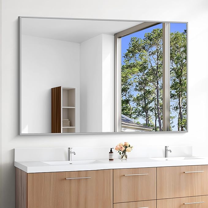 KOCUUY Large Silver Bathroom Mirror, 55x36 inch Rectangular Mirror by KOCUUY