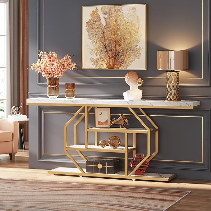 Tribesigns 70.9 inch Extra Long Console Table, Modern Gold Sofa Table Behind - Image 4