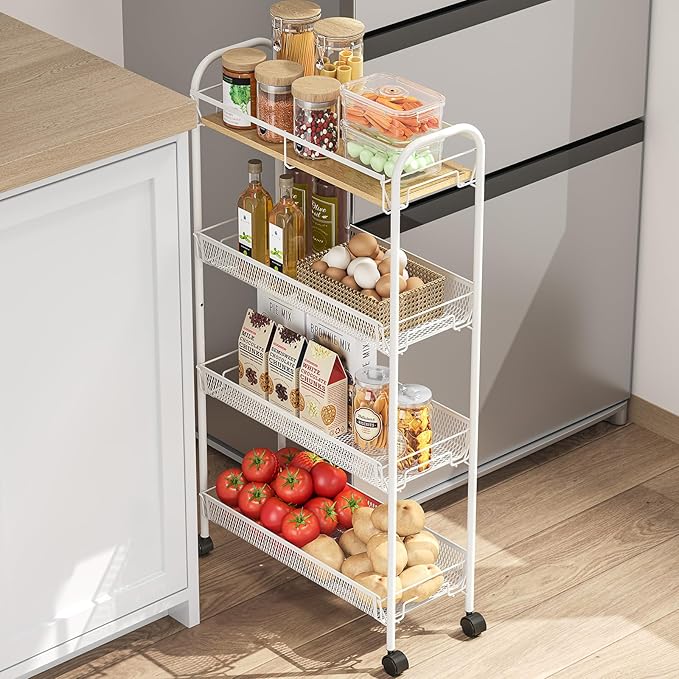 KINGRACK Metal Slim Rolling Cart, 4-Tier Metal Utility Cart, Storage Cart - Image 7