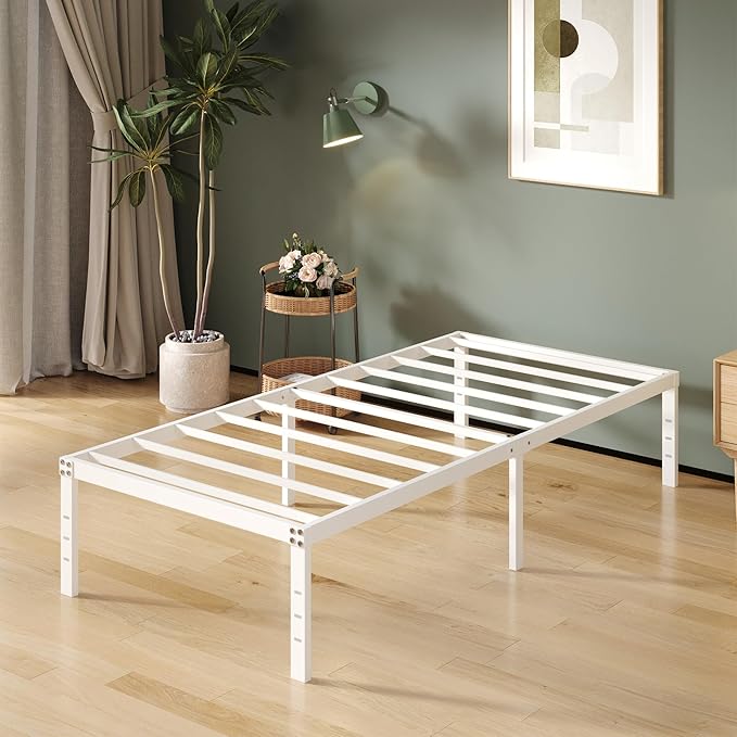 16 Inch White Twin Bed Frames No Box Spring Need, Metal Platform Bed Frame Twin - Image 4