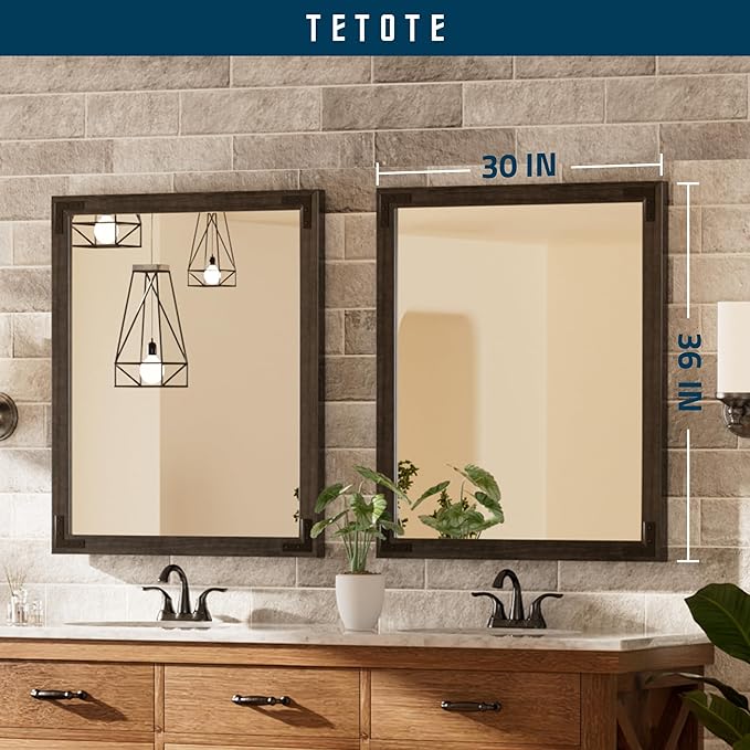 TETOTE 30 x 36 Black Wooden Mirror - Image 7