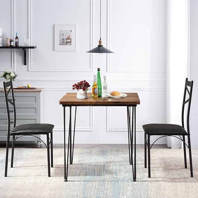 VECELO 3-Piece Dining Room Kitchen Table and Pu Cushion Chair Sets - Image 3