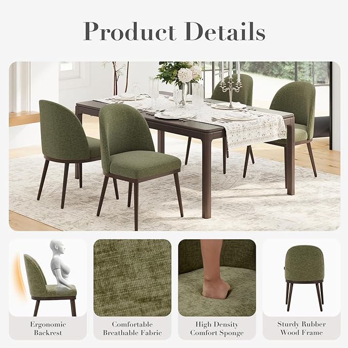COLAMY Upholstered Dining Chairs Set of 2, Large Dining Room Kitchen Chairs - Image 4