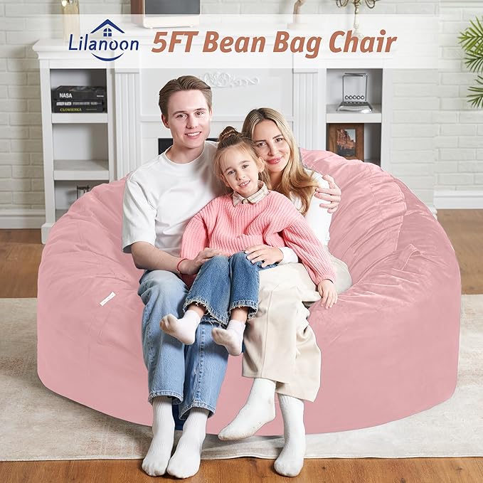 5FT Bean Bag Chair with Ultra Soft Velvet Cover Bean Bag Sofa with Memory Foam - Image 2