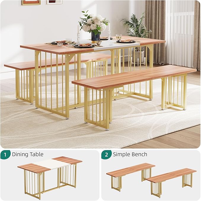 DWVO 3-Piece Dining Table Set for 6-8 People 63" Kitchen Table - Image 5