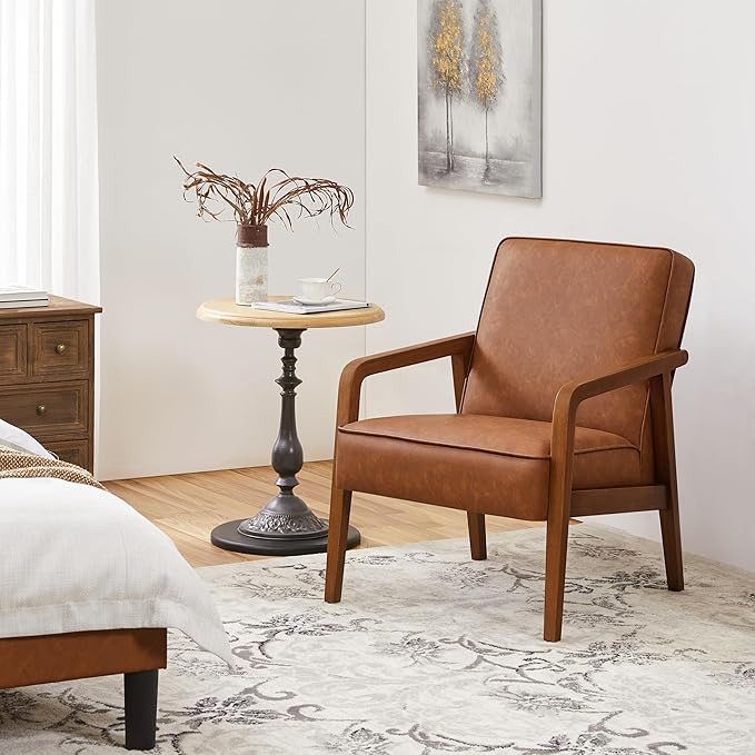 Yaheetech PU Leather Accent Chair, Mid-Century Modern Barrel Chair by Yaheetech