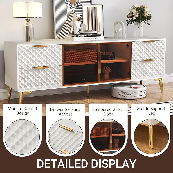 Rovibek 59" Modern TV Stand, Entertainment Center TV Console - Image 3