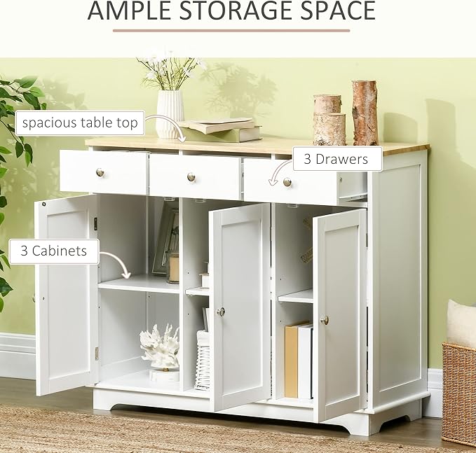 HOMCOM Sideboard with Solid Wood Countertop, Modern Kitchen Storage Cabinet - Image 4
