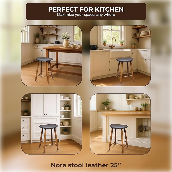 Nora 25" Upholstered Counter Stool, Solid Rubber Wood Frame, Faux Leather - Image 7