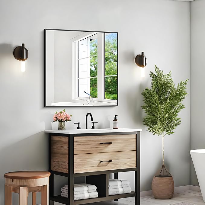 KOCUUY Bathroom Mirror, 30x30 Square Black Mirror - Image 6