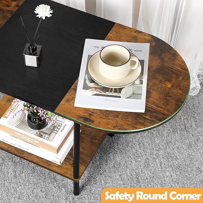 Coffee Tables for Living Room, 2-Tier Small Coffee Table Farmhouse Oval Center - Image 3