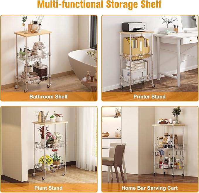 Rolling Kitchen Storage Cart, 3-Tier Storage Rack on Caster Wheels - Image 8