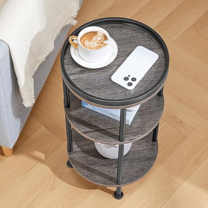 Small Round Side Table for Small Spaces, 3-Tier Round Accent Table Slim Side - Image 7