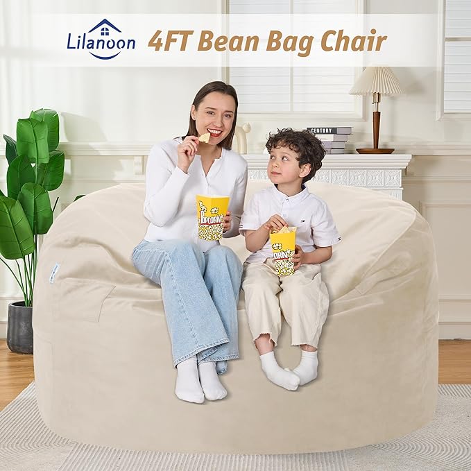 4FT Bean Bag Chair with Ultra Soft Velvet Cover Bean Bag Sofa with Memory Foam - Image 3