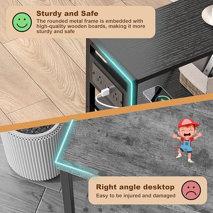 Small Narrow Side Table with Charging Station, Skinny End Table - Image 7