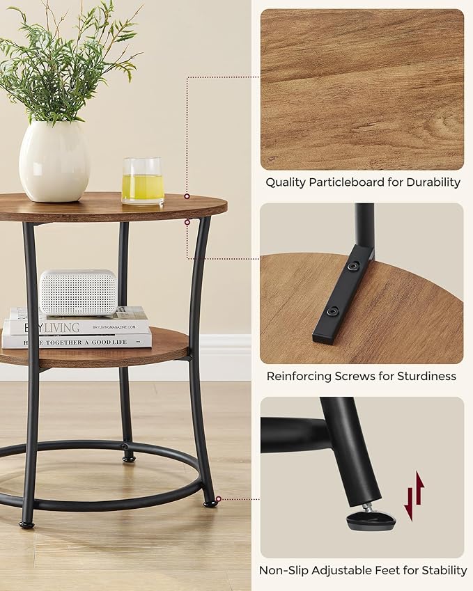 VASAGLE Side Table, 2-Tier Round End Table, Nightstand - Image 6