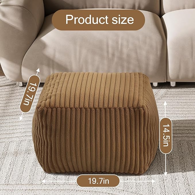 MeMoreCool Square Stuffed Pouf Ottoman Foot Rest, Stripe Furry Floor Pouf Foot - Image 2