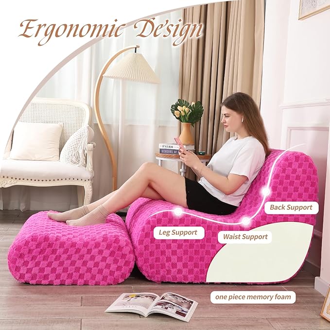 Accent Bean Bag Chair with Footstool, Modern Lazy Sofa Chair with Comfy - Image 5
