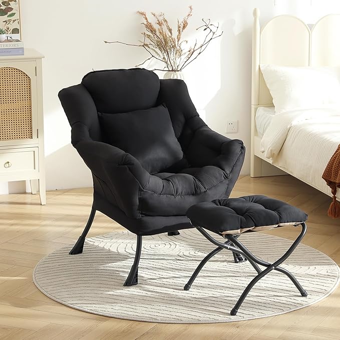 Lazy Chair with Ottoman, Modern Lounge Accent Chair with Armrests and a Throw - Image 2
