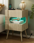 Nightstand with Charging Station and LED Lights, Modern Bedside Table with 2 by JOONEE